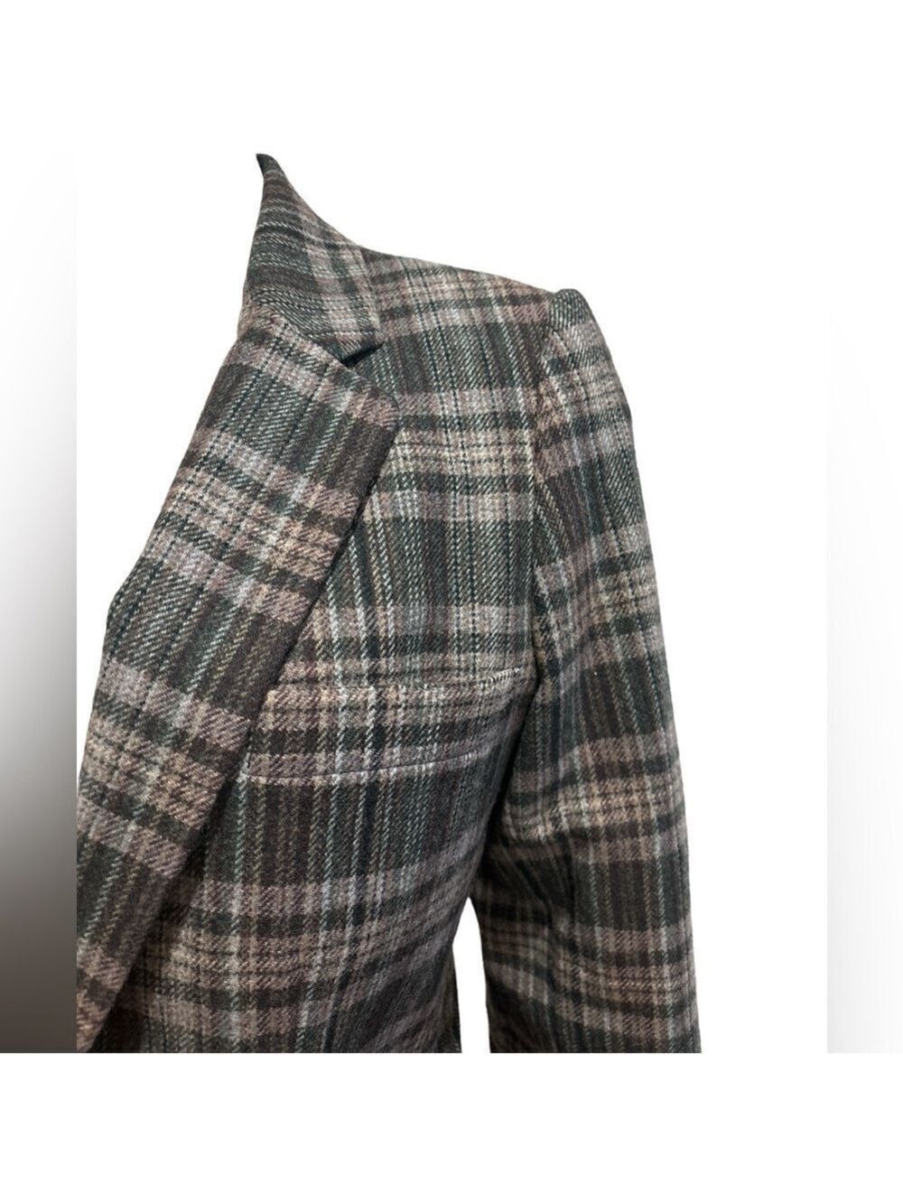 70s JH COLLECTION WOOL BLEND GRAY & BLACK PLAID HERITAGE PRINT BLAZER SZ 8 - Picture 6 of 11